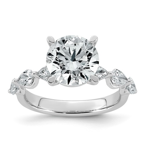 14K White Gold 3.88 Carat Certified Lab Grown Diamond VS+ F+ Round Center Ring with Pear Sides Complete Engagement