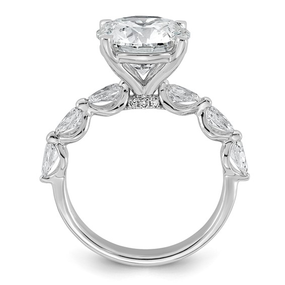 14k White Gold 4 7/8 carat Certified Lab Grown Diamond VS+ F+ Round Center with Pear Sides Complete Engagement Ring
