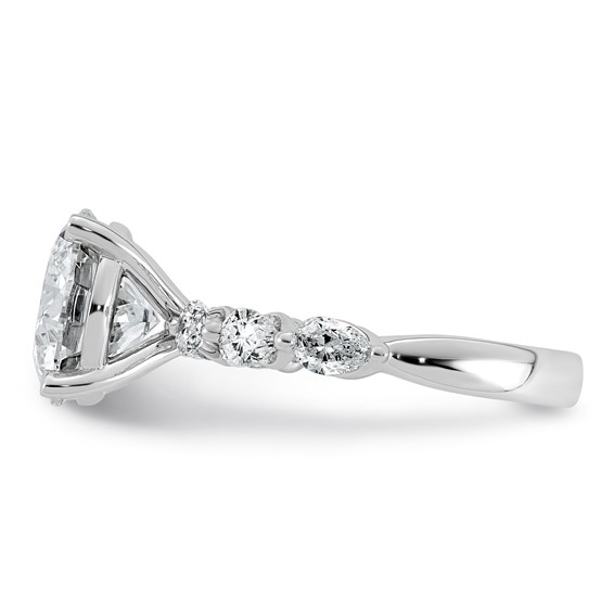 14k White Gold 4 7/8 carat Certified Lab Grown Diamond VS+ F+ Round Center with Pear Sides Complete Engagement Ring