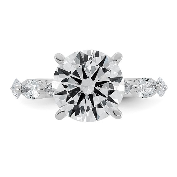 14k White Gold 4 7/8 carat Certified Lab Grown Diamond VS+ F+ Round Center with Pear Sides Complete Engagement Ring