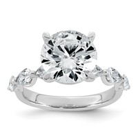14K White Gold 4.88 Carat Certified Lab Grown Diamond VS+ F+ Round Center Ring with Pear Sides Complete Engagement view 1