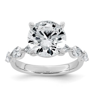14k White Gold 4 7/8 carat Certified Lab Grown Diamond VS+ F+ Round Center with Pear Sides Complete Engagement Ring