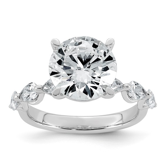 14k White Gold 4 7/8 carat Certified Lab Grown Diamond VS+ F+ Round Center with Pear Sides Complete Engagement Ring