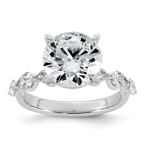 14K White Gold 4.88 Carat Certified Lab Grown Diamond VS+ F+ Round Center Ring with Pear Sides Complete Engagement