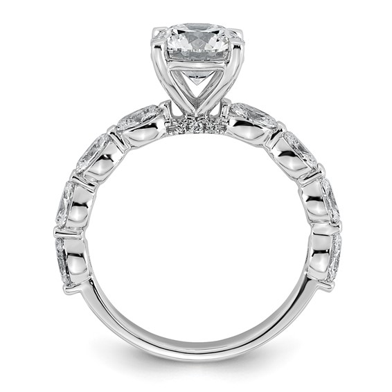 14k White Gold 2 5/8 carat Certified Lab Grown Diamond VS+ F+ Round Center with Oval Sides Complete Engagement Ring