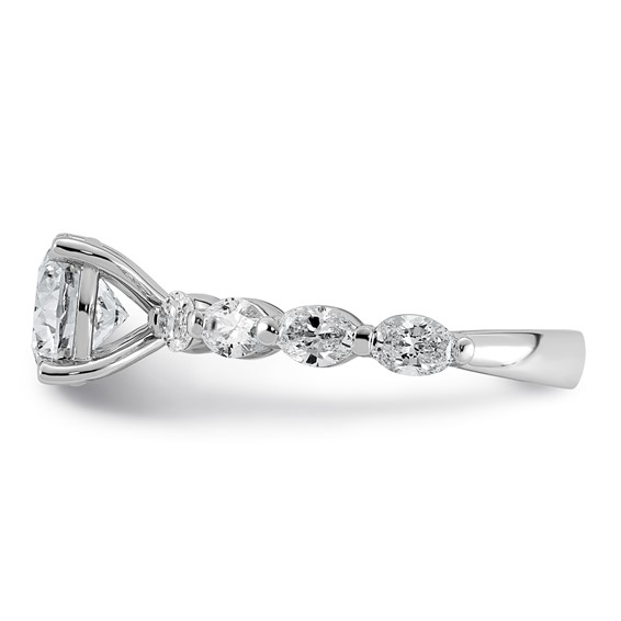 14k White Gold 2 5/8 carat Certified Lab Grown Diamond VS+ F+ Round Center with Oval Sides Complete Engagement Ring