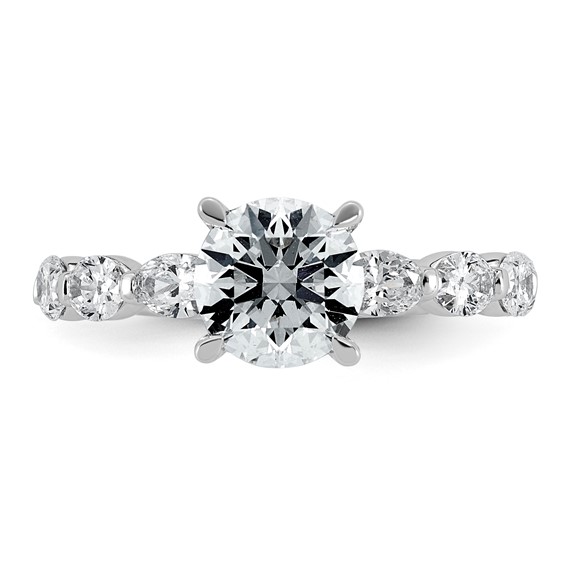 14k White Gold 2 5/8 carat Certified Lab Grown Diamond VS+ F+ Round Center with Oval Sides Complete Engagement Ring