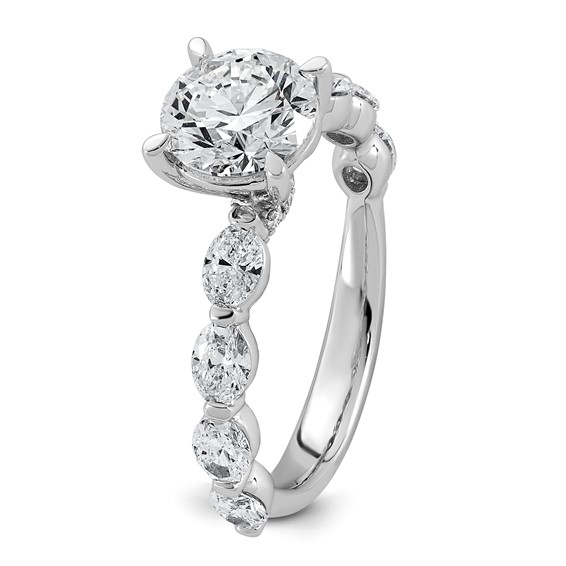 14k White Gold 2 5/8 carat Certified Lab Grown Diamond VS+ F+ Round Center with Oval Sides Complete Engagement Ring