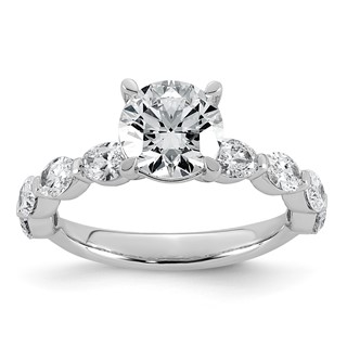 14k White Gold 2 5/8 carat Certified Lab Grown Diamond VS+ F+ Round Center with Oval Sides Complete Engagement Ring