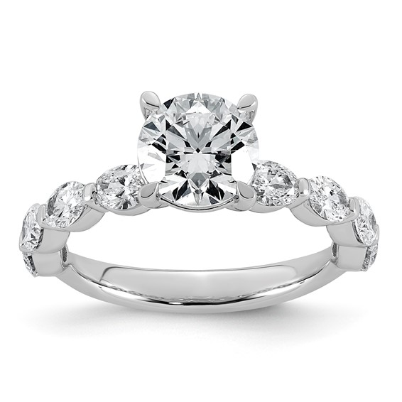 14k White Gold 2 5/8 carat Certified Lab Grown Diamond VS+ F+ Round Center with Oval Sides Complete Engagement Ring