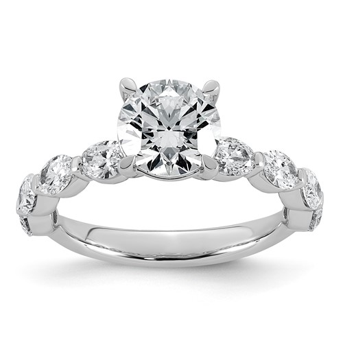 14K White Gold 2.62 Carat Certified Lab Grown Diamond VS+ F+ Round Center Ring with Oval Sides Complete Engagement