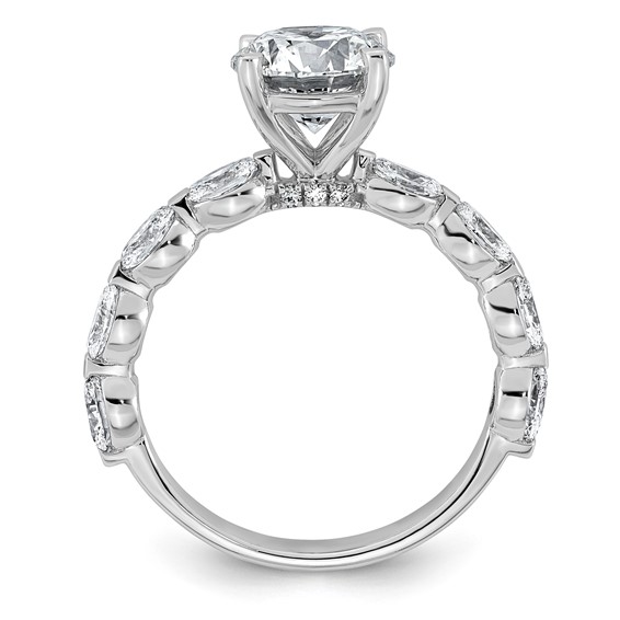 14k White Gold 3 carat Certified Lab Grown Diamond VS+ F+ Round Center with Oval Sides Complete Engagement Ring