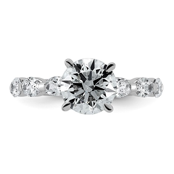 14k White Gold 3 carat Certified Lab Grown Diamond VS+ F+ Round Center with Oval Sides Complete Engagement Ring