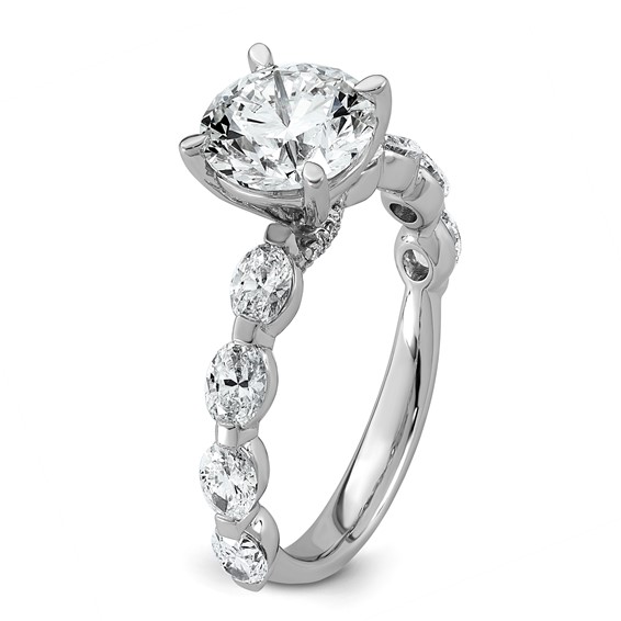 14k White Gold 3 carat Certified Lab Grown Diamond VS+ F+ Round Center with Oval Sides Complete Engagement Ring