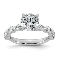 14K White Gold 3 Carat Certified Lab Grown Diamond VS+ F+ Round Center Ring with Oval Sides Complete Engagement view 1