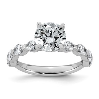 14k White Gold 3 carat Certified Lab Grown Diamond VS+ F+ Round Center with Oval Sides Complete Engagement Ring