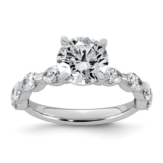 14k White Gold 3 carat Certified Lab Grown Diamond VS+ F+ Round Center with Oval Sides Complete Engagement Ring