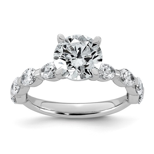 14K White Gold 3 Carat Certified Lab Grown Diamond VS+ F+ Round Center Ring with Oval Sides Complete Engagement