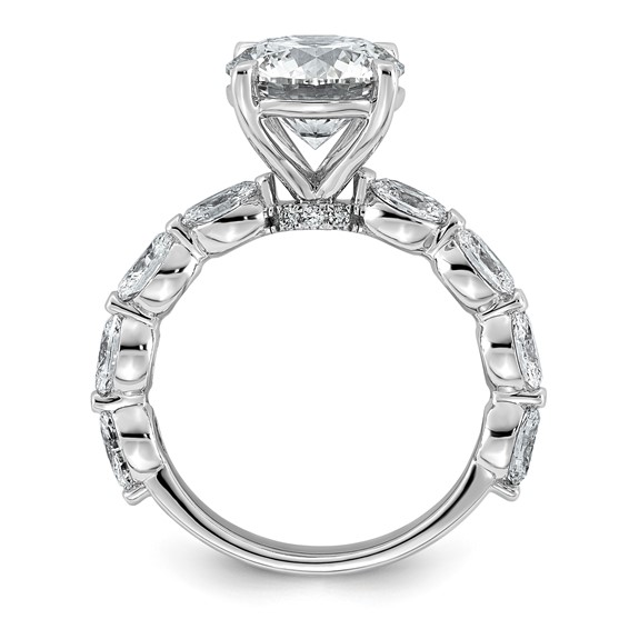 14k White Gold 4 1/2 carat Certified Lab Grown Diamond VS+ F+ Round Center with Oval Sides Complete Engagement Ring