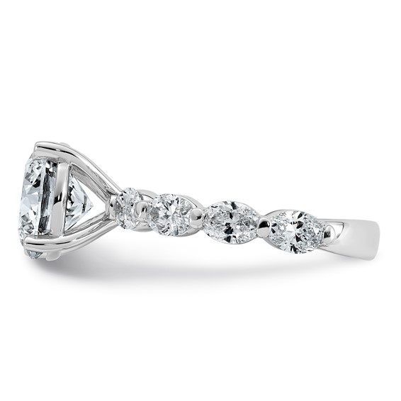 14k White Gold 4 1/2 carat Certified Lab Grown Diamond VS+ F+ Round Center with Oval Sides Complete Engagement Ring