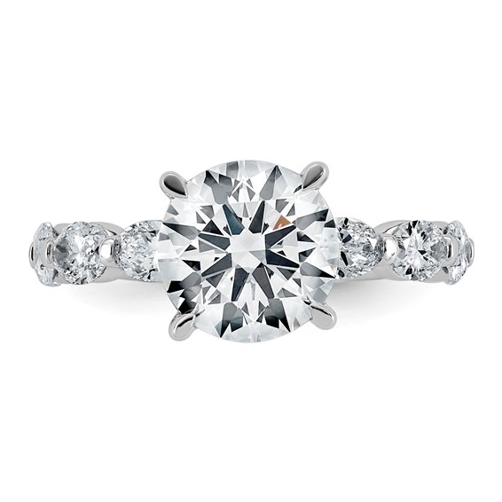 14k White Gold 4 1/2 carat Certified Lab Grown Diamond VS+ F+ Round Center with Oval Sides Complete Engagement Ring