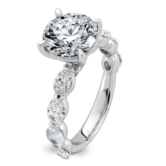14k White Gold 4 1/2 carat Certified Lab Grown Diamond VS+ F+ Round Center with Oval Sides Complete Engagement Ring