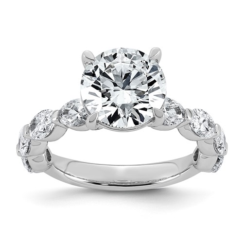 14K White Gold 4.50 Carat Certified Lab Grown Diamond VS+ F+ Round Center Ring with Oval Sides Complete Engagement