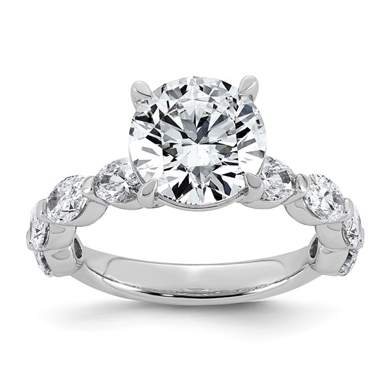 14k White Gold 4 1/2 carat Certified Lab Grown Diamond VS+ F+ Round Center with Oval Sides Complete Engagement Ring