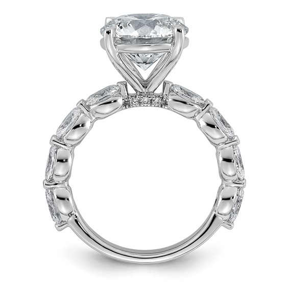 14k White Gold 5 1/2 carat Certified Lab Grown Diamond VS+ F+ Round Center with Oval Sides Complete Engagement Ring