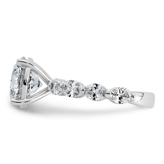 14k White Gold 5 1/2 carat Certified Lab Grown Diamond VS+ F+ Round Center with Oval Sides Complete Engagement Ring