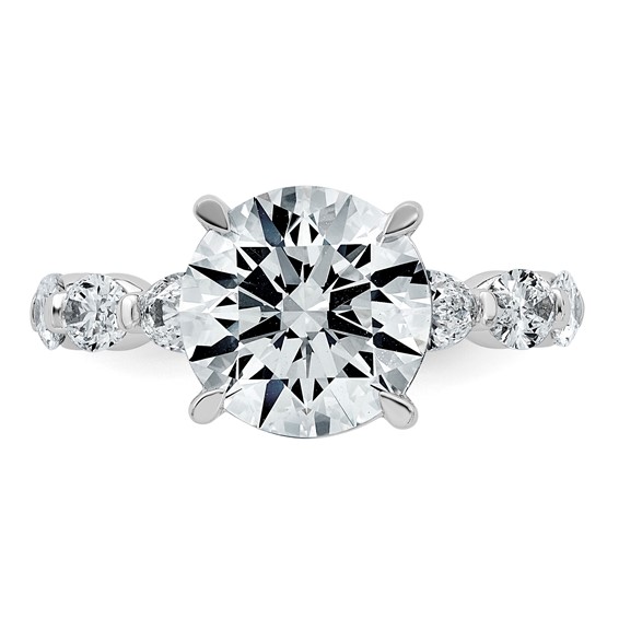 14k White Gold 5 1/2 carat Certified Lab Grown Diamond VS+ F+ Round Center with Oval Sides Complete Engagement Ring