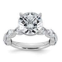 14K White Gold 5.50 Carat Certified Lab Grown Diamond VS+ F+ Round Center Ring with Oval Sides Complete Engagement view 1