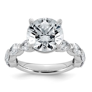 14k White Gold 5 1/2 carat Certified Lab Grown Diamond VS+ F+ Round Center with Oval Sides Complete Engagement Ring