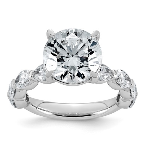 14K White Gold 5.50 Carat Certified Lab Grown Diamond VS+ F+ Round Center Ring with Oval Sides Complete Engagement