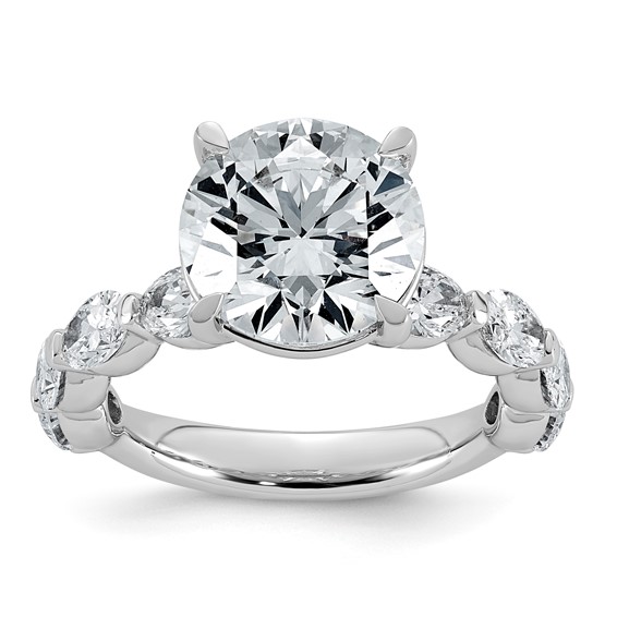 14k White Gold 5 1/2 carat Certified Lab Grown Diamond VS+ F+ Round Center with Oval Sides Complete Engagement Ring