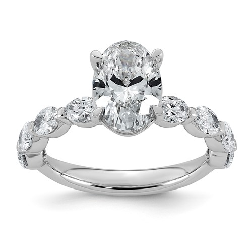 14K White Gold 3ct Cert Oval Ctr Lab Grown Dia VS+ F+ Ring with Oval Sides Comp