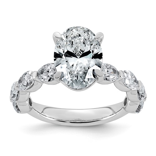 14K White Gold 4.50ct Cert Oval Ctr Lab Grown Dia VS+ F+ Ring with Oval Sides Comp