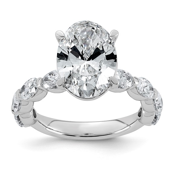 14kw 5 1/2ct Cert Oval Ctr Lab Grown Dia VS+ F+ w/ Oval Sides Comp Ring
