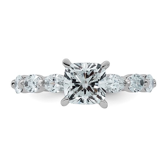 14kw 2 5/8ct Cert Cushion Ctr LabGrown Dia VS+ F+ w/ Oval Sides Comp Ring