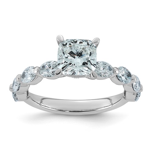 14K White Gold 2.62ct Cert Cushion Ctr LabGrown Dia VS+ F+ Ring with Oval Sides Comp