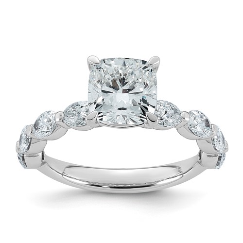 14K White Gold 3ct Cert Cushion Ctr Lab Grown Dia VS+ F+ Ring with Oval Sides Comp