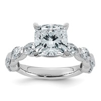 14K White Gold 4.50ct Cert Cushion Ctr LabGrown Dia VS+ F+ Ring with Oval Sides Comp view 1