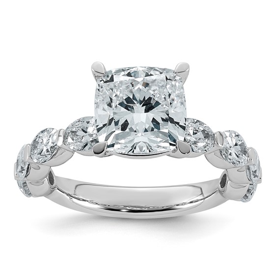 14kw 4 1/2ct Cert Cushion Ctr LabGrown Dia VS+ F+ w/ Oval Sides Comp Ring