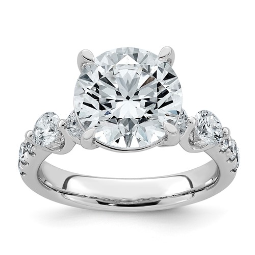 14K White Gold 5ct Cert Rd Ctr Lab Grown Dia VS+ F+ Ring with Round Sides Comp
