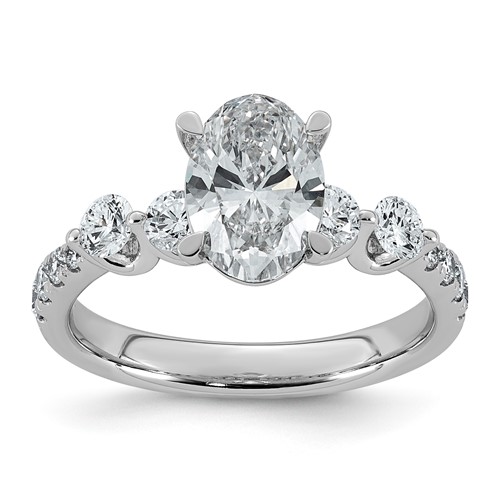 14K White Gold 2.17ct Cert Oval Ctr Lab Grown Dia VS+ F+ Ring with Round Sides Comp