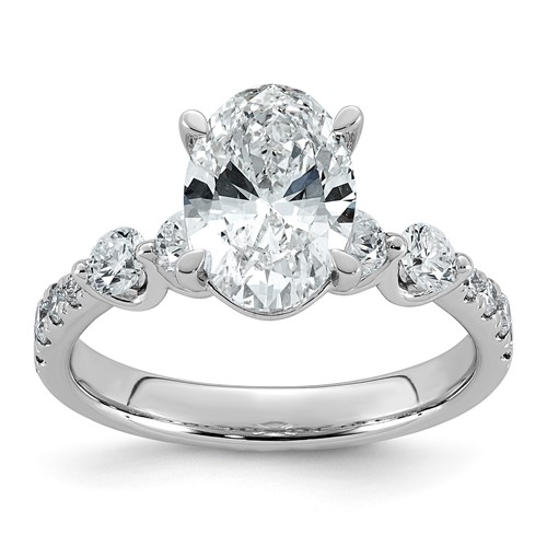 14K White Gold 2.62ct Cert Oval Ctr Lab Grown Dia VS+ F+ Ring with Round Sides Comp
