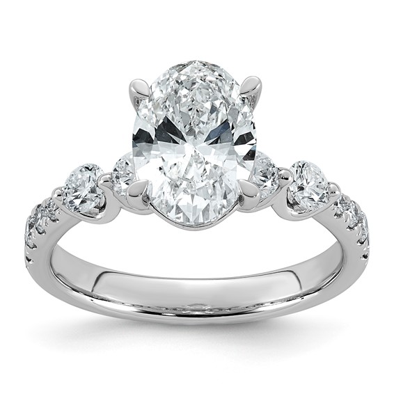 14kw 2 5/8ct Cert Oval Ctr Lab Grown Dia VS+ F+ w/ Round Sides Comp Ring