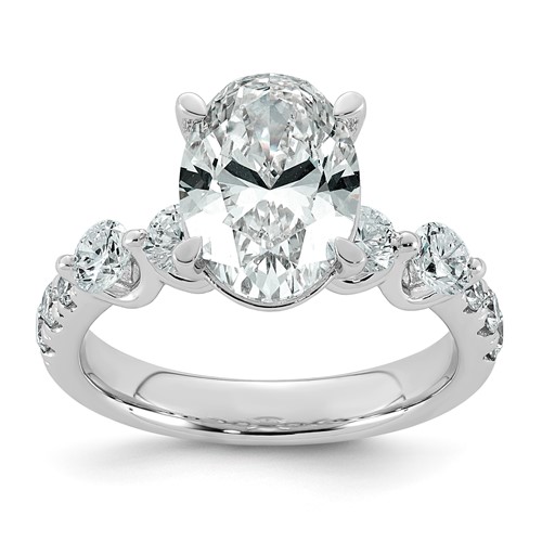 14K White Gold 3.88ct Cert Oval Ctr Lab Grown Dia VS+ F+ Ring with Round Sides Comp