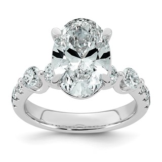 14kw 4 7/8ct Cert Oval Ctr Lab Grown Dia VS+ F+ w/ Round Sides Comp Ring