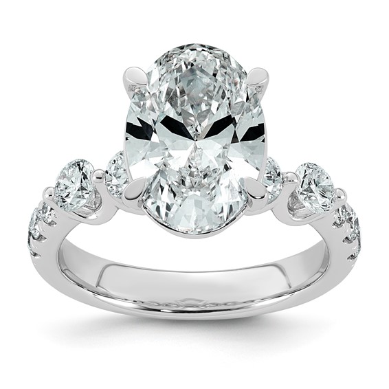 14kw 4 7/8ct Cert Oval Ctr Lab Grown Dia VS+ F+ w/ Round Sides Comp Ring